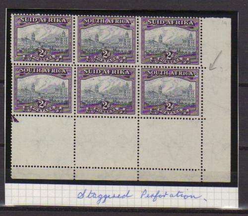 UNION SA 1941 2d HYPHENATED PICTORIALS MINT CORNER BLOCK OF 6 SACC 58a GREY and DULL PURPLE