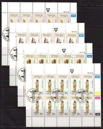 VENDA 1987 WOOD SCULPTURES SET OF 4 CTO FULL SHEETS OF 10