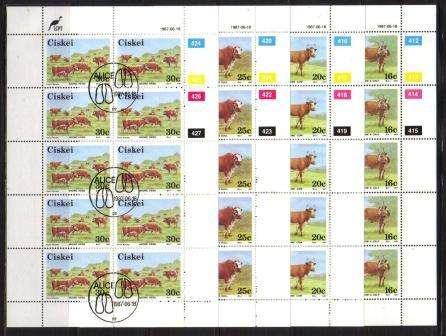CISKEI 1987 CATTLE SET OF 4 USED (CTO) FULL SHEETS OF 10