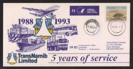 AVIATION 1993 AIR NAMIBIA FLIGHT CARD #51 TRANSNAMIB 5 YEARS OF SERVICE