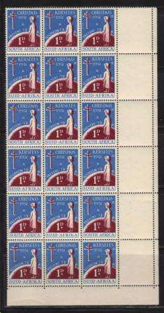 UNION SA 1951 CHRISTMAS LABELS MNH CORNER BLOCK OF 18