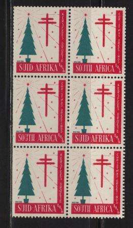 UNION SA 1956 CHRISTMAS LABELS MNH BLOCK OF 6
