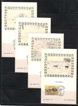 SWA 1985 THE OSTRICH SET OF 4 LIMITED EDITION MAXISILK CARDS # 9 - MONOCHROME PROOFS