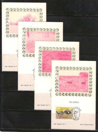 SWA 1985 THE OSTRICH SET OF 4 LIMITED EDITION MAXISILK CARDS # 9 - RED PROOFS