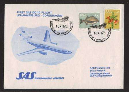 AVIATION 1976 FLIGHT COVER 1ST SAS DC10 FLIGHT JHB - COPENHAGEN 16/12/1976