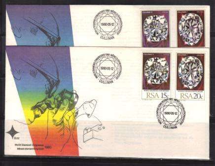 RSA 1980 WORLD DIAMOND CONGRESS 2 X OFFICIAL FDC 3.22 WITH DATE STAMP VARIETIES