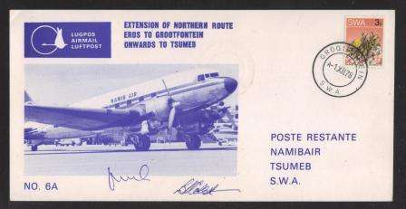 AVIATION 1978 NAMIB AIR SIGNED FLIGHT CARD #6A - GROOTFONTEIN - TSUMEB