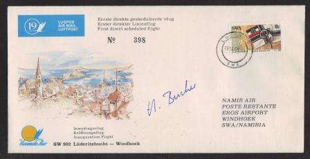 AVIATION 1984 NAMIB AIR SIGNED FLIGHT COVER #19 - LUDERITZBUCHT - WINDHOEK