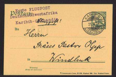AVIATION 1989 NAMIB AIR SIGNED FLIGHT CARD #34 - KARIBIB - WINDHOEK