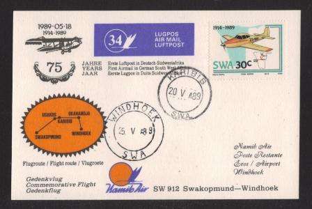 AVIATION 1989 NAMIB AIR FLIGHT CARD #34 - KARIBIB - WINDHOEK