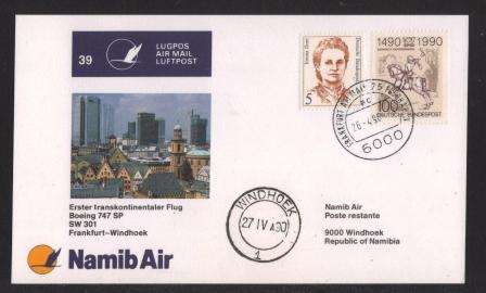AVIATION 1990 NAMIB AIR FLIGHT CARD #39 - FRANKFURT - WINDHOEK