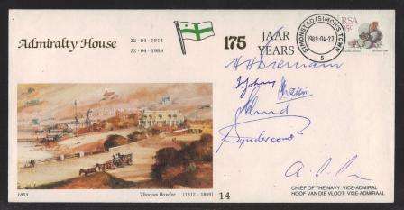 SA NAVY COM COVER # 14 - 175 YEARS ADMIRALTY HOUSE SIGNED BY 6 WITH PUTTER AS CHIEF