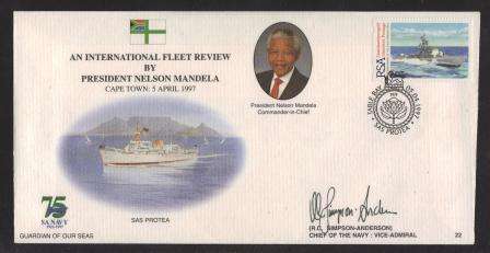 SA NAVY COM COVER #22 - INTERNATIONAL FLEET REVIEW BY PRESIDENT NELSON MANDELA 1997 SIGNED BY CHIEF