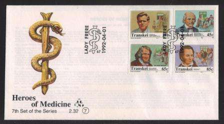 TRANSKEI 1992 HEROES OF MEDICINE OFFICIAL FDC 2.32