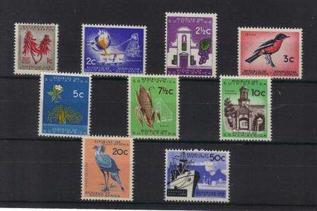 RSA 1961 1ST DEFINITIVE BASIC SET OF 9 MNH SINGLES WITHOUT WATERMARK SACC 210-218