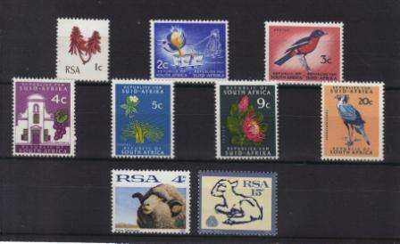 RSA 1971/2 1ST DEFINITIVE SET OF 9 MNH SINGLES ON PHOSPHOR PAPER PERF 14