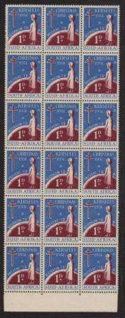 Union SA 1951 Christmas labels MNH marginal block of 18 (with 1d value)