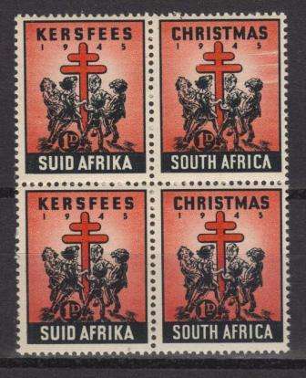 UNION SA 1945 CHRISTMAS LABELS MNH BLOCK OF 4