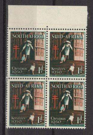 UNION SA 1950 CHRISTMAS LABELS MNH MARGINAL BLOCK OF 4