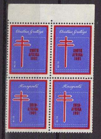 RSA 1961 CHRISTMAS LABELS MNH MARGINAL BLOCK OF 4