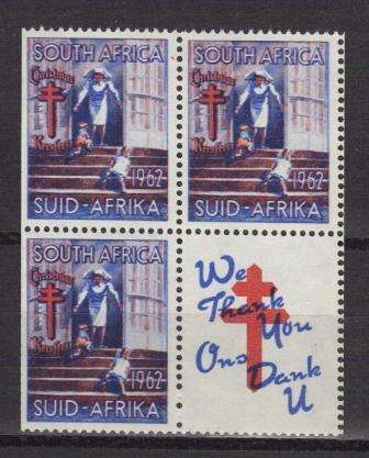 RSA 1962 CHRISTMAS LABELS MNH BLOCK OF 4 WITH LABEL
