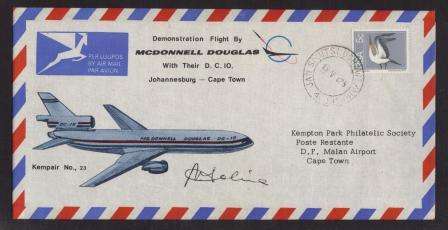 AVIATION - 1975 KEMPAIR FLIGHT COVER # 23 DEMONSTRATION FLIGHT MCDONNELL DOUGLAS DC10 JHB-CT
