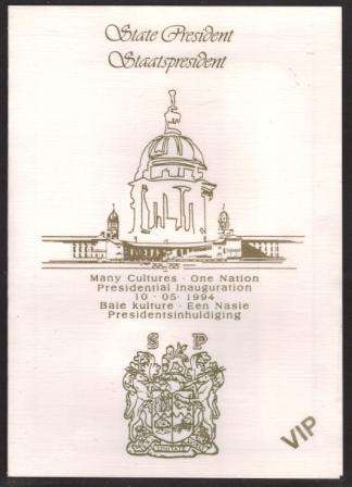 RSA 1994 NELSON MANDELA PRESIDENTIAL INAUGURATION VIP FOLDER WITH PROOF COIN