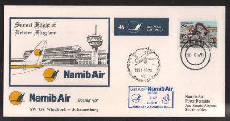 AVIATION 1991 NAMIB AIR FLIGHT COVER #46 - SW738 BOEING 737 WINDHOEK - JOHANNESBURG