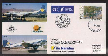 AVIATION 1996 AIR NAMIBIA FLIGHT COVER #63 - SW749 BOEING 737 CAPE TOWN - WINDHOEK