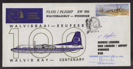 AVIATION 1978 SOUTH WEST AIRWAYS SIGNED FLIGHT COVER # 2 -SW906 WALVIS BAY - WINDHOEK