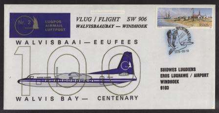 AVIATION 1978 SOUTH WEST AIRWAYS FLIGHT COVER # 2 - SW906 WALVIS BAY - WINDHOEK WITH BLUE D/S
