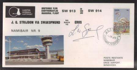 AVIATION 1979 NAMIB AIR SIGNED FLIGHT COVER # 9 SW913 JG STRIJDM VIA SWAKOPMUND - EROS