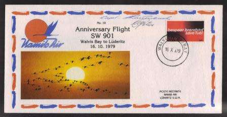 AVIATION 1979 NAMIB AIR SIGNED FLIGHT COVER # 10 SW901 WALVIS BAY - LUDERITZ