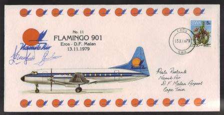 AVIATION 1979 NAMIB AIR SIGNED FLIGHT COVER # 11 SW901 EROS - DF MALAN AIRPORT