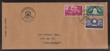UNION SA 1949 UNVEILING VOORTREKKER MONUMENT COM COVER CXD PRETORIA MONUMENT 16/12/49