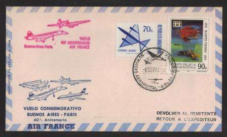 AVIATION 1973 CONCORDE FLIGHT COVER BUENOS AIRES PARIS 8/9/73