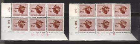 RSA 1ST DEFINITIVE 1 & 1/2c MNH CONTROL BLOCKS A&B SACC 263a WITH SHEET # MOVED INTO THIRD ROW