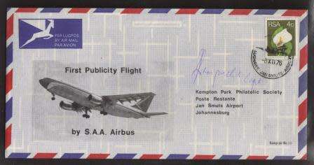 AVIATION 1976 KEMPAIR FLIGHT COVER #39 FIRST PUBLICITY FLIGHT BY SAA AIRBUS SIGNED CAPTAIN