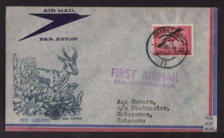 AVIATION 1966 FLIGHT COVER FIRST AIRMAIL JHB - GABERONE - JHB