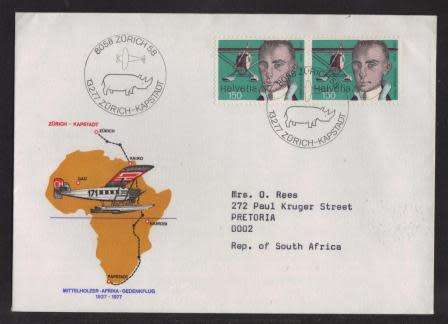 AVIATION 1977 FLIGHT COVER 50TH ANNIV MITTELHOLZER FLIGHT ZURICH - CAPE TOWN