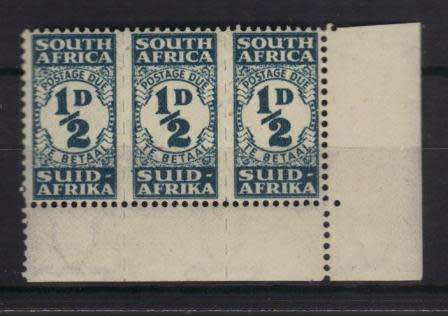 UNION SA 1944 MINT 1/2d POSTAGE DUE CORNER STRIP UPRIGHT WMK SACC 29