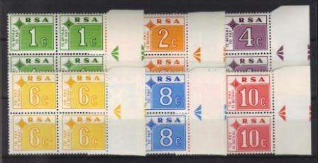 RSA 1972 MNH SET OF 6 ARROW BLOCK POSTAGE DUES RSA TB WMK SACC 63-68