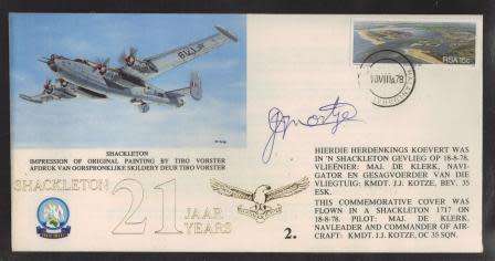 SA AIR FORCE (SAAF) FLIGHT COVER #2 - 21 YEARS SHACKELTON SIGNED BRIG JF NORTJE OC MARITIME COMMAND
