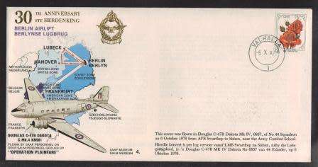 SA AIR FORCE (SAAF) FLIGHT COVER #4 - 30TH ANNIV BERLIN AIRLIFT SIGNED BY 3 (ALL IN BLUE)