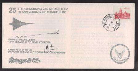 SA AIR FORCE (SAAF) FLIGHT COVER #S3 - 25TH ANNIV MIRAGE III CZ -  SIGNED BY PAST AND PRESENT OC