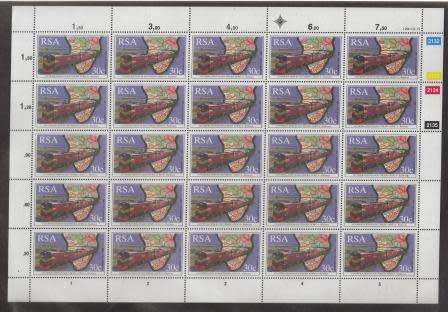 RSA 1990 CO-OPERATION RAILWAYS 30c MNH FULL SHEET OF 25