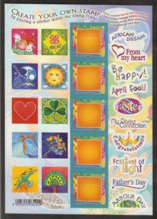 RSA 2001 CREATE YOUR OWN STAMP MNH FULL SHEET OF 10