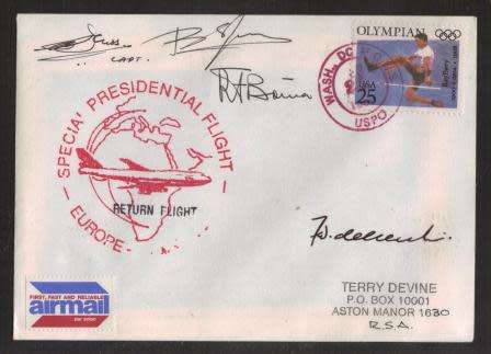 RSA 1990 SPECIAL PRESIDENTIAL FLIGHT BACK FROM THE USA SIGNED PRESIDENT FW DE KLERK & 3 OTHERS