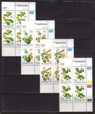 BOP 1991 EDIBLE WILD FRUIT SET OF 4 MNH CONTROL BLOCKS OF 4