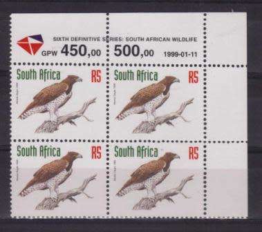 RSA 1999 REDRAWN 6TH DEFINITIVE THREATENED FAUNA R5 MNH CONTROL BLOCK PANE B DATED 11/1/1999